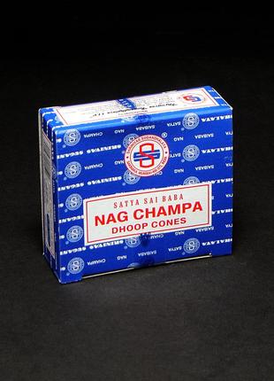 Натуральные конусные благовония nag champa dhoop cones (нагчампа конусы) от satyа (сатья) 12 шт +подставка