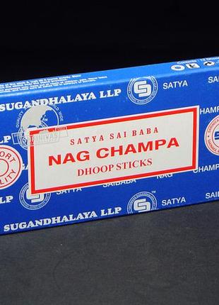 Натуральные безосновные благовония nag champa dhoop sticks (нагчампа) от satyа (сатья), 12 шт +подставка2 фото