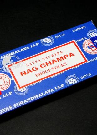 Натуральные безосновные благовония nag champa dhoop sticks (нагчампа) от satyа (сатья), 12 шт +подставка1 фото