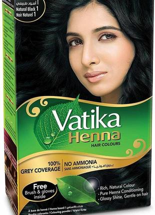 Натуральна фарба для волосся на основі хни vatika henna natural black натурально чорний dabur 60 г