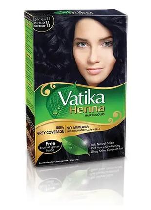 Натуральна фарба для волосся на основі хни vatika henna deep black глибокий чорний dabur 60 г