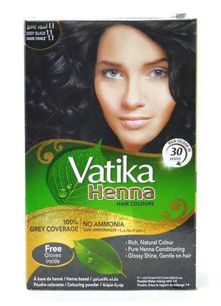 Натуральная краска для волос на основе хны vatika henna deep black глубокий черный dabur 60 г2 фото