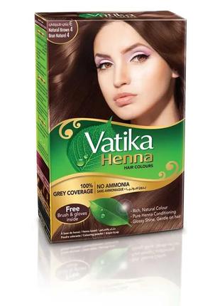 Натуральная краска для волос на основе хны vatika henna natural brown коричневый dabur 60 г