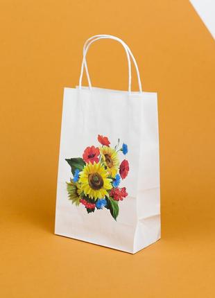 Пакети з символікою для сувенірів 150*90*240 мм пакет подарунковий з патріотичним малюнком "квіти україни"3 фото