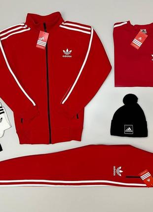 Чоловічий утеплений спортивний костюм adidas (адідас) на зиму набір 5в1 червоний
