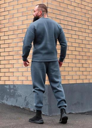Мужской зимний спортивный костюм без капюшона серый | комплект утепленный свитшот и штаны с начесом4 фото