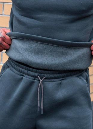 Мужской зимний спортивный костюм без капюшона серый | комплект утепленный свитшот и штаны с начесом2 фото