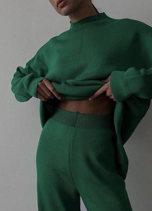 Костюм штаны и кофта в рубчик оверсайз зеленый бежевый черный