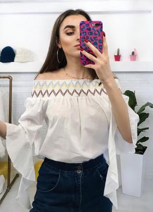 Біла коттонова блуза сорочка вишиванка блузка