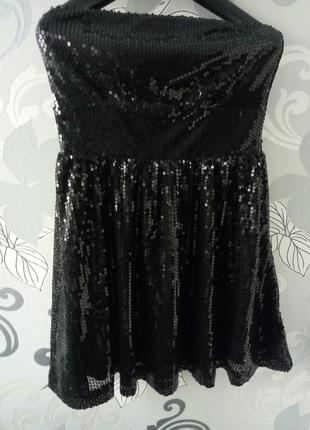 Маленькое черное блестящее вечернее мини платье в паетках only2 фото