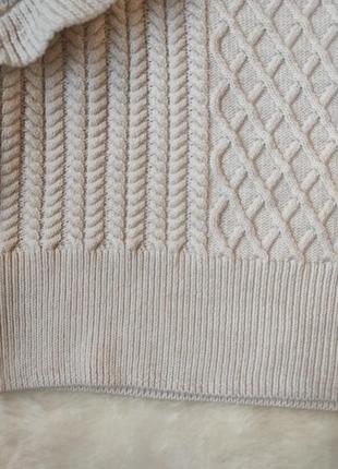 Белый бежевый вязаный свитер кофта вязаная с воланами рюшами на плечах широкими рукавами кроп h&m7 фото