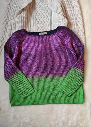 Фиолетовый зеленый двухцветный свитер блестящий металлик омбре вязаная кофта шерсть rinascimento4 фото