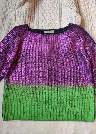 Фіолетовий зелений двоколірний светр блискучий металік омбре в'язана кофта вовна rinascimento5 фото