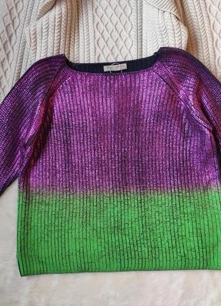 Фиолетовый зеленый двухцветный свитер блестящий металлик омбре вязаная кофта шерсть rinascimento3 фото