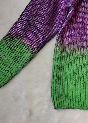 Фиолетовый зеленый двухцветный свитер блестящий металлик омбре вязаная кофта шерсть rinascimento9 фото