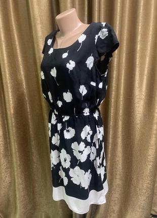 Лёгкое летнее платье f&f вискоза с чёрно-белым цветочным принтом размер 14, xl2 фото