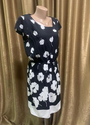 Лёгкое летнее платье f&f вискоза с чёрно-белым цветочным принтом размер 14, xl4 фото