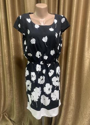 Лёгкое летнее платье f&f вискоза с чёрно-белым цветочным принтом размер 14, xl1 фото