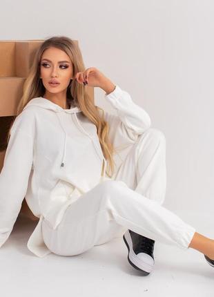 Хлопковий костюм из петли с удлиненным худи