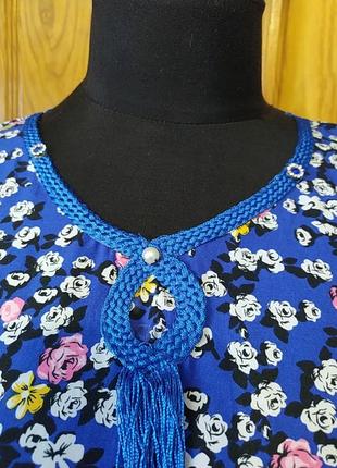 Плаття в східному стилі синє в білі квіти батал8 фото