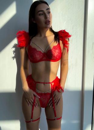 Сексуальний комплект білизни з пір'ям, дуже гарна мережевна білизна з пір'ями, зваблива бі...