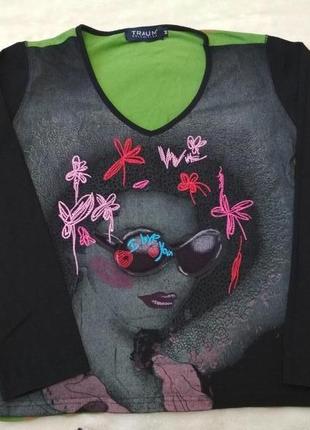 Яскрава трикотажна кофтинка футболочка з вишивкою traum, р. 44-48/s-l