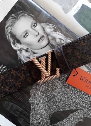 Ремінь пояс жіночий шкіряний коричневий в стилі louis vuitton / ремень женский кожаный