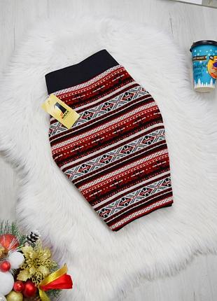 Спідниця тепла вязана геометричний принт резинка юбка міні