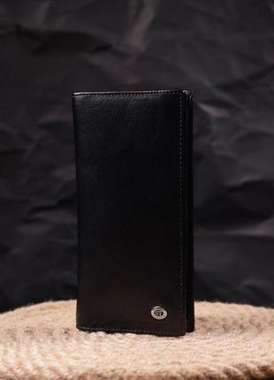 Надійний чоловічий гаманець із натуральної гладкої шкіри на два складання st leather 19414 чорний6 фото
