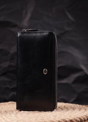 Гаманець чоловічий із натуральної гладкої шкіри на змійці st leather 19410 чорний6 фото