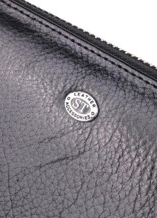 Гаманець чоловічий із натуральної гладкої шкіри на змійці st leather 19410 чорний3 фото