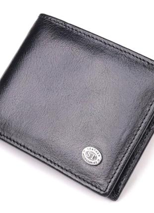 Компактный зажим для денег из натуральной гладкой кожи st leather 19416 черный1 фото