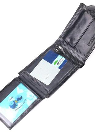 Классический мужской бумажник среднего размера из натуральной кожи st leather 19412 черный5 фото