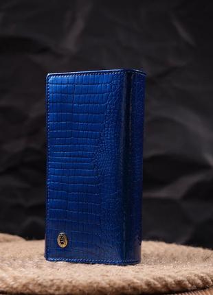 Стильный женский кошелек из лакированной кожи с визитницей st leather 19404 синий7 фото
