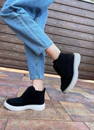 Лоферы на обновленной подошве, черный, натуральная замша, деми/зима