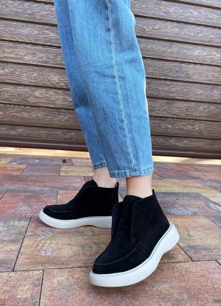 Лоферы на обновленной подошве, черный, натуральная замша, деми/зима