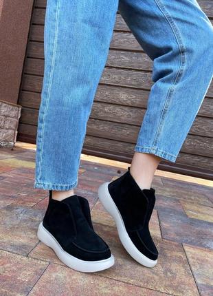 Лоферы на обновленной подошве, черный, натуральная замша, деми/зима