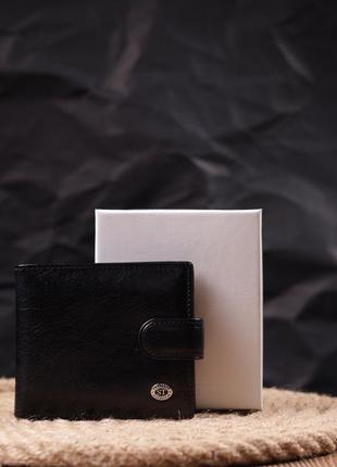 Вместительный мужской бумажник среднего размера из натуральной кожи st leather 19419 черный9 фото