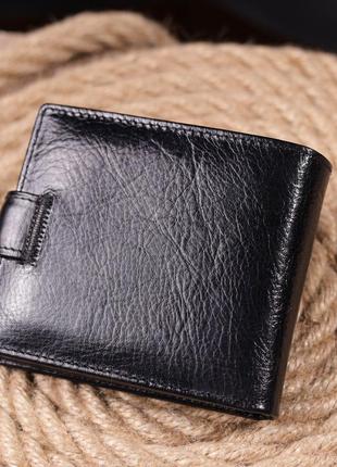 Вместительный мужской бумажник среднего размера из натуральной кожи st leather 19419 черный8 фото