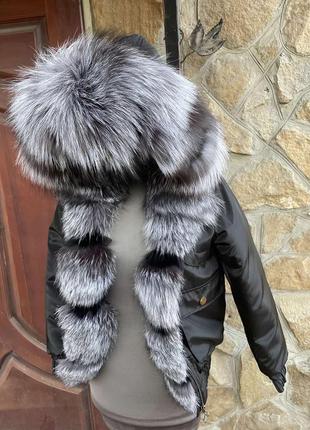 Жіноча коротка куртка парка з чорнобуркою, бомпер із хутром, xs-xl5 фото