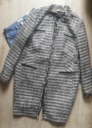 Твидовое пальто в стиле шанель, твидовый кардиган, твидовый удлинённый пиджак, жакет, блейзер