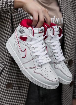 Женские кроссовки nike air jordan 1 high white red 36-38