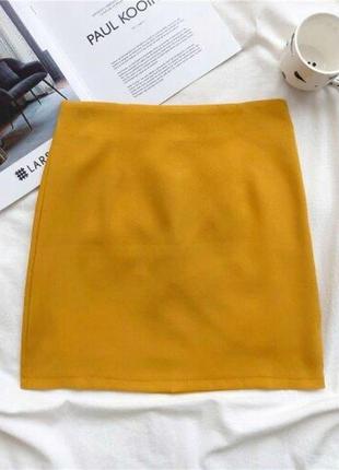 Юбка жёлтая мини трапеция под замш