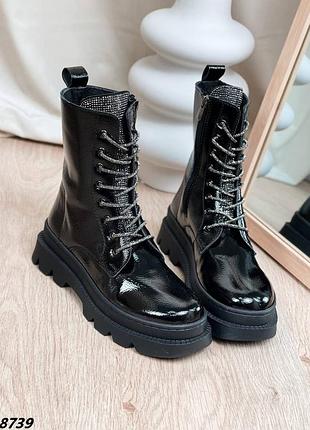 Черевики демі лаковані ботинки деми лак 8739