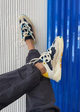 Женские кожаные кроссовки adidas niteball. рефлектив. цвет синий с желтым и бежевым.4 фото