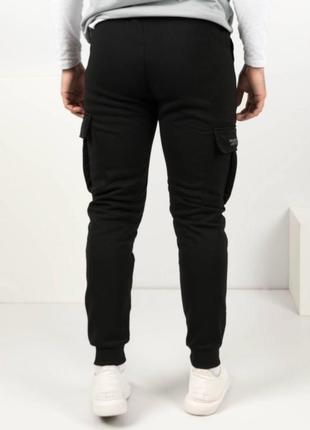 Мужские теплые черные спортивные брюки штаны на флисе утепленные зима с карманами3 фото