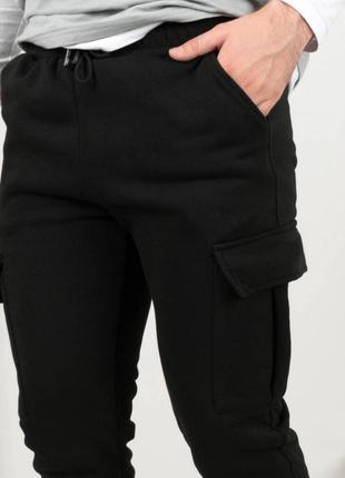 Мужские теплые черные спортивные брюки штаны на флисе утепленные зима с карманами2 фото
