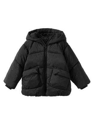 Новий чорний пуховик з капюшоном та флісовою підкладкою. zara