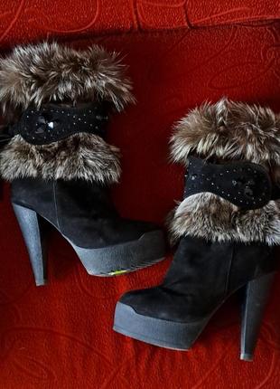 Стильные зимние сапоги ботинки сапоги натуральный замша мех цигейка startys, на каблуке сапоги, каблук