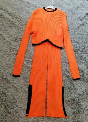 ⛔ вязаный нежный кашемировый костюм в рубчик длинные штаны палаццо высокая посадка свитер о2 фото